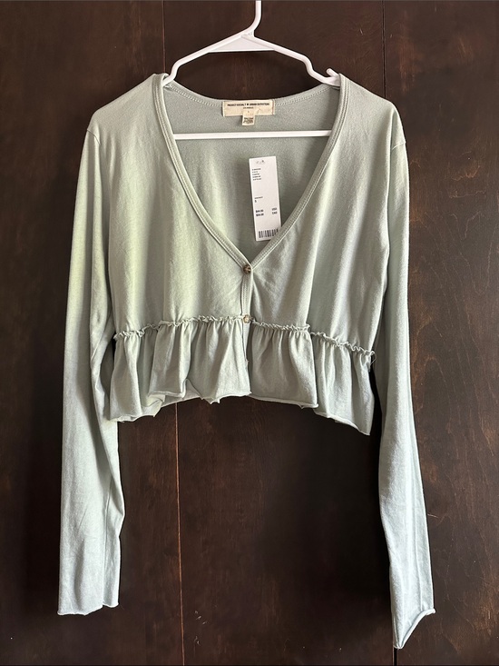 Urban Outfitters Tops - Project Social T Light Sage Cropped Ruffle-Hem Cardigan